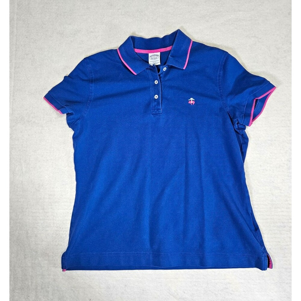 Women's Brooks Brothers Performance Polo Blue w/ Pink Trim Slim Fit Short Sleeve